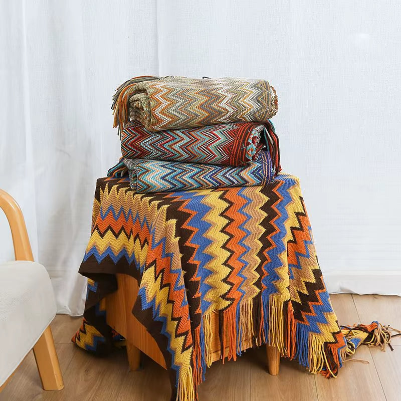 Boho Stripe Tassel Throw Blanket