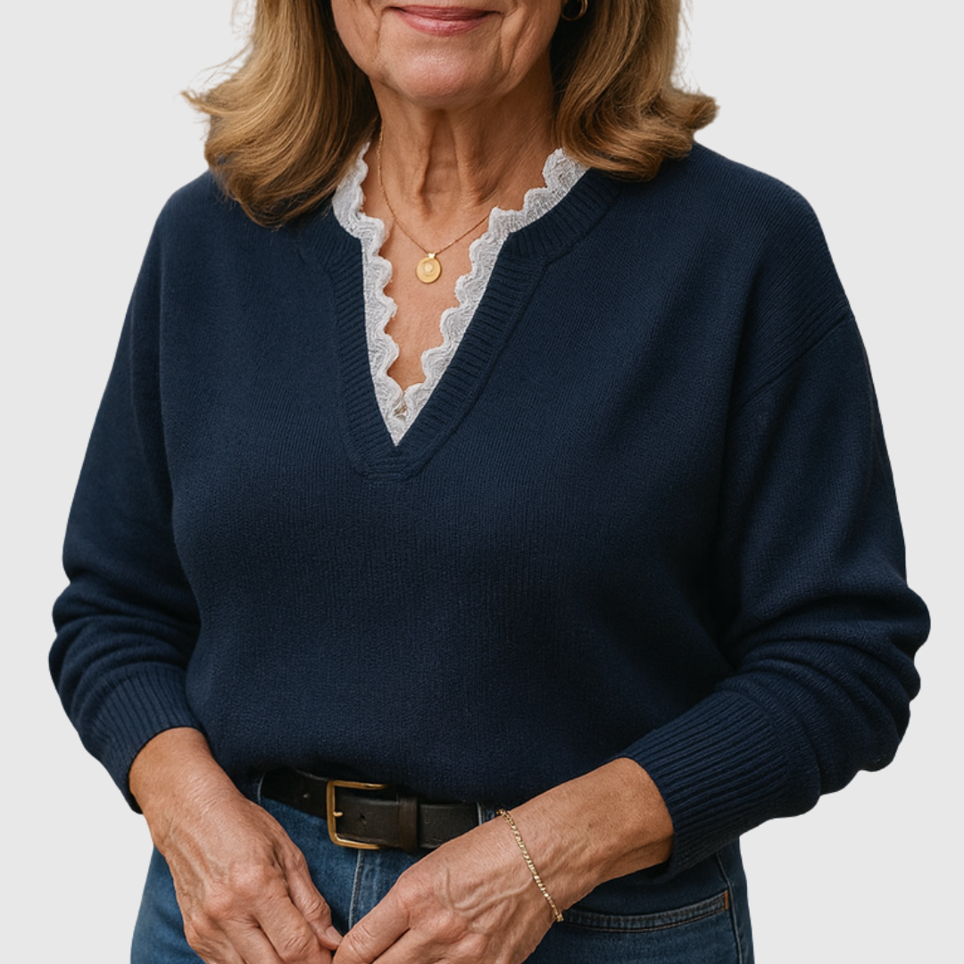 Talbot™ | Lace Trim V-Neck Sweater