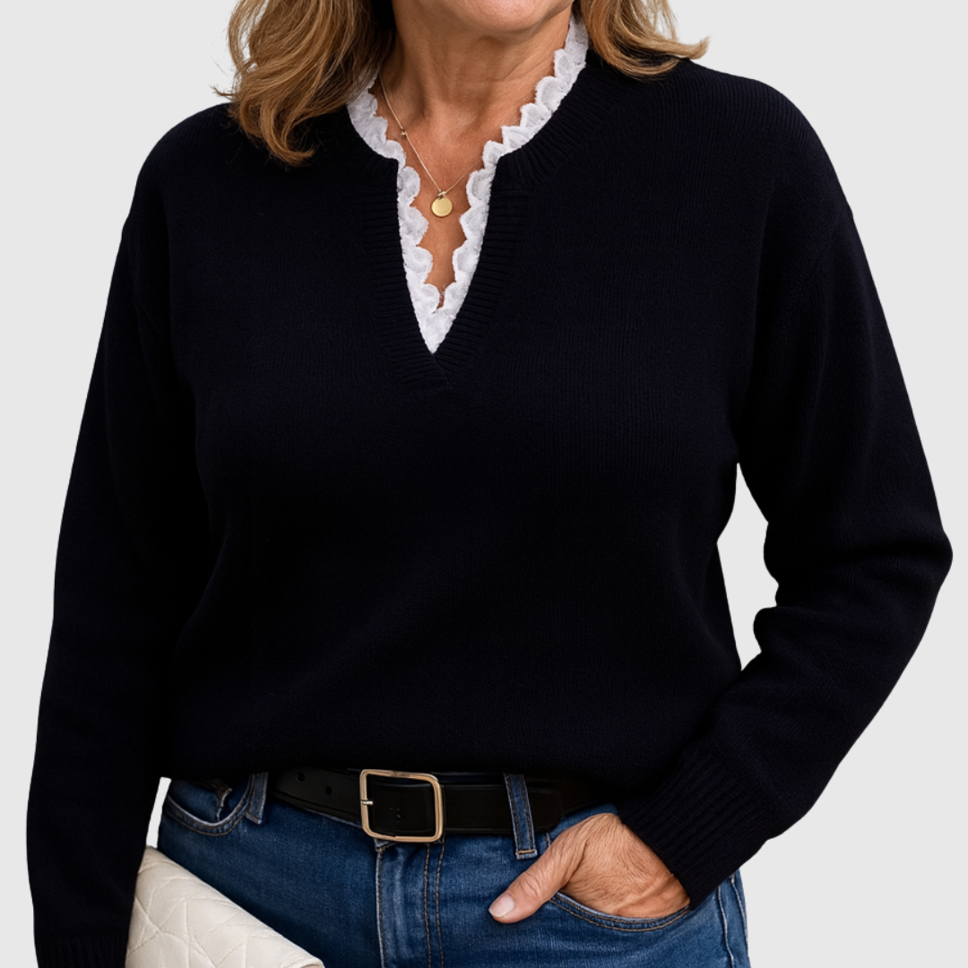 Talbot™ | Lace Trim V-Neck Sweater