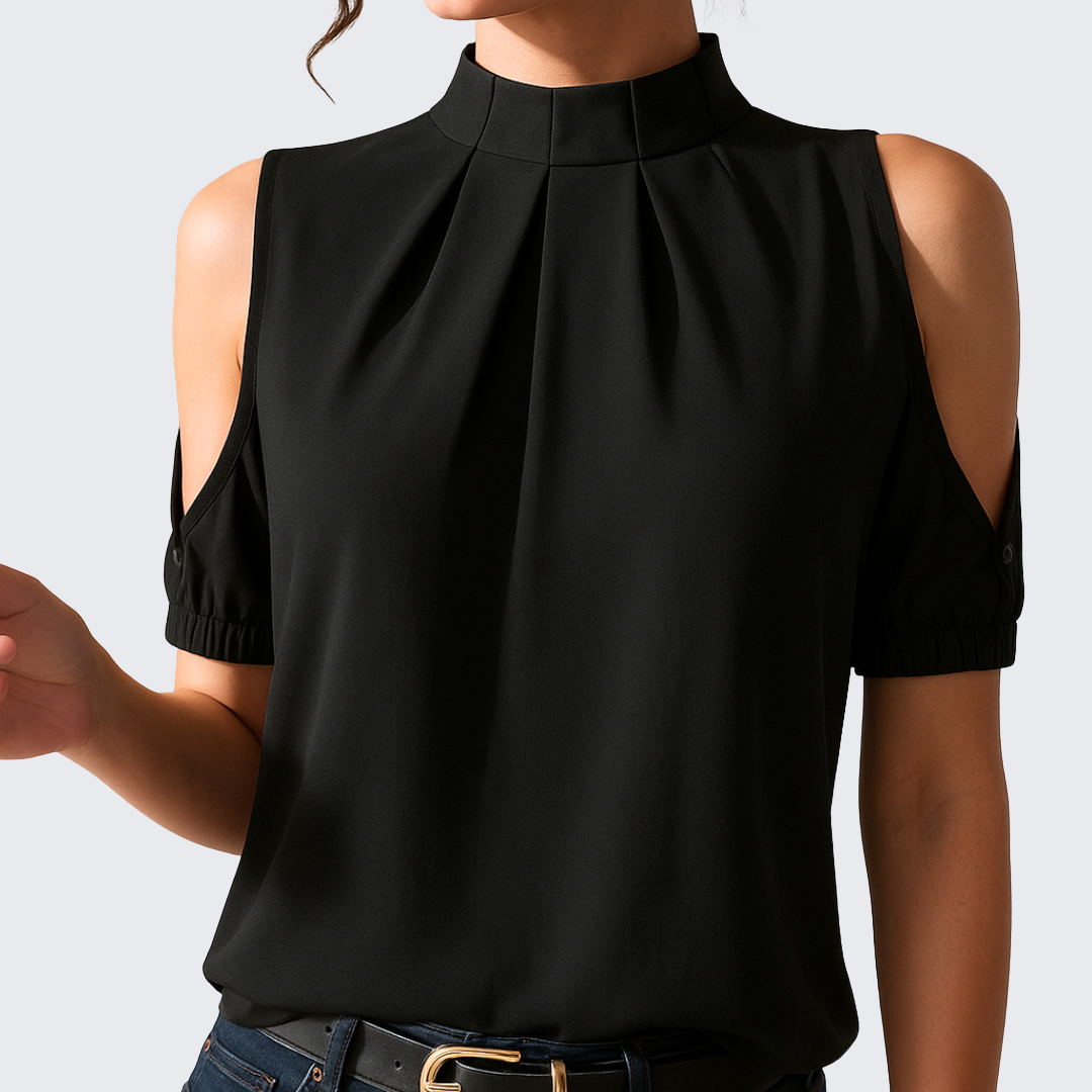 Blush & Bay™ | Black Pleated Blouse With Split Sleeves