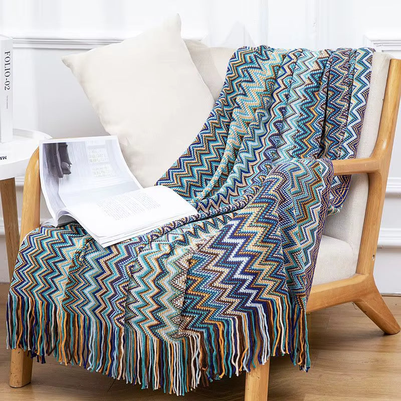 Boho Stripe Tassel Throw Blanket