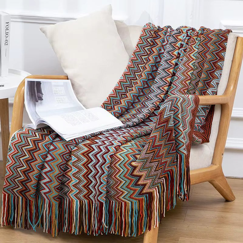 Boho Stripe Tassel Throw Blanket