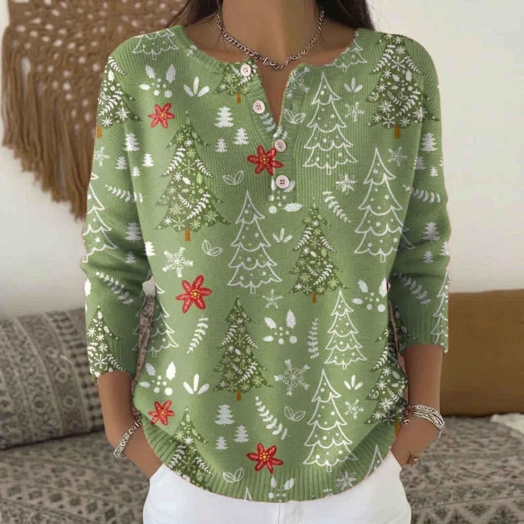 Talbot™ | Sage Christmas Tree Henley Cardigan