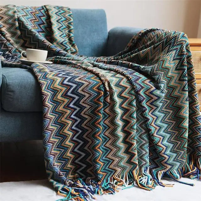 Boho Stripe Tassel Throw Blanket