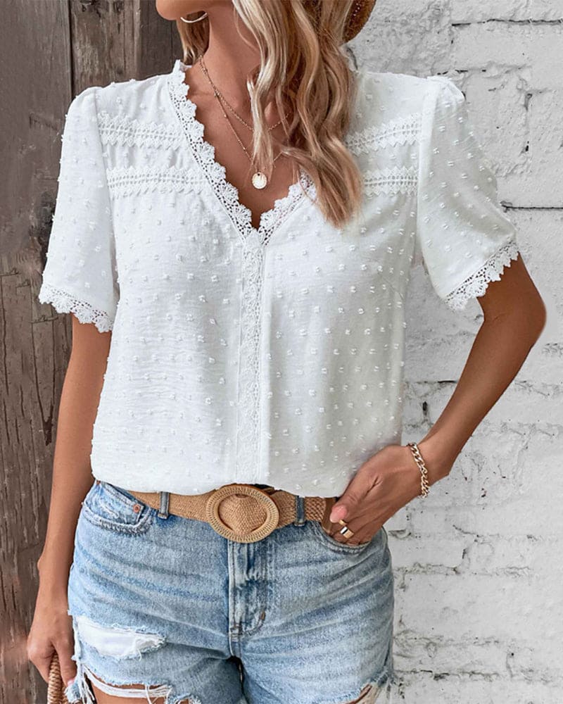 Zoe™ - LACE BLOUSE WITH SHORT SLEEVES & V-NECK
