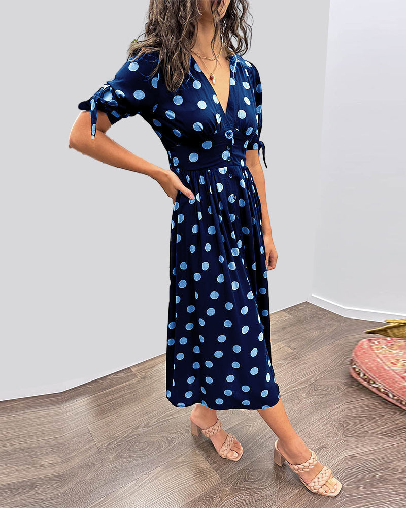 JESSY | STYLISH POLKA DOT V-NECK DRESS