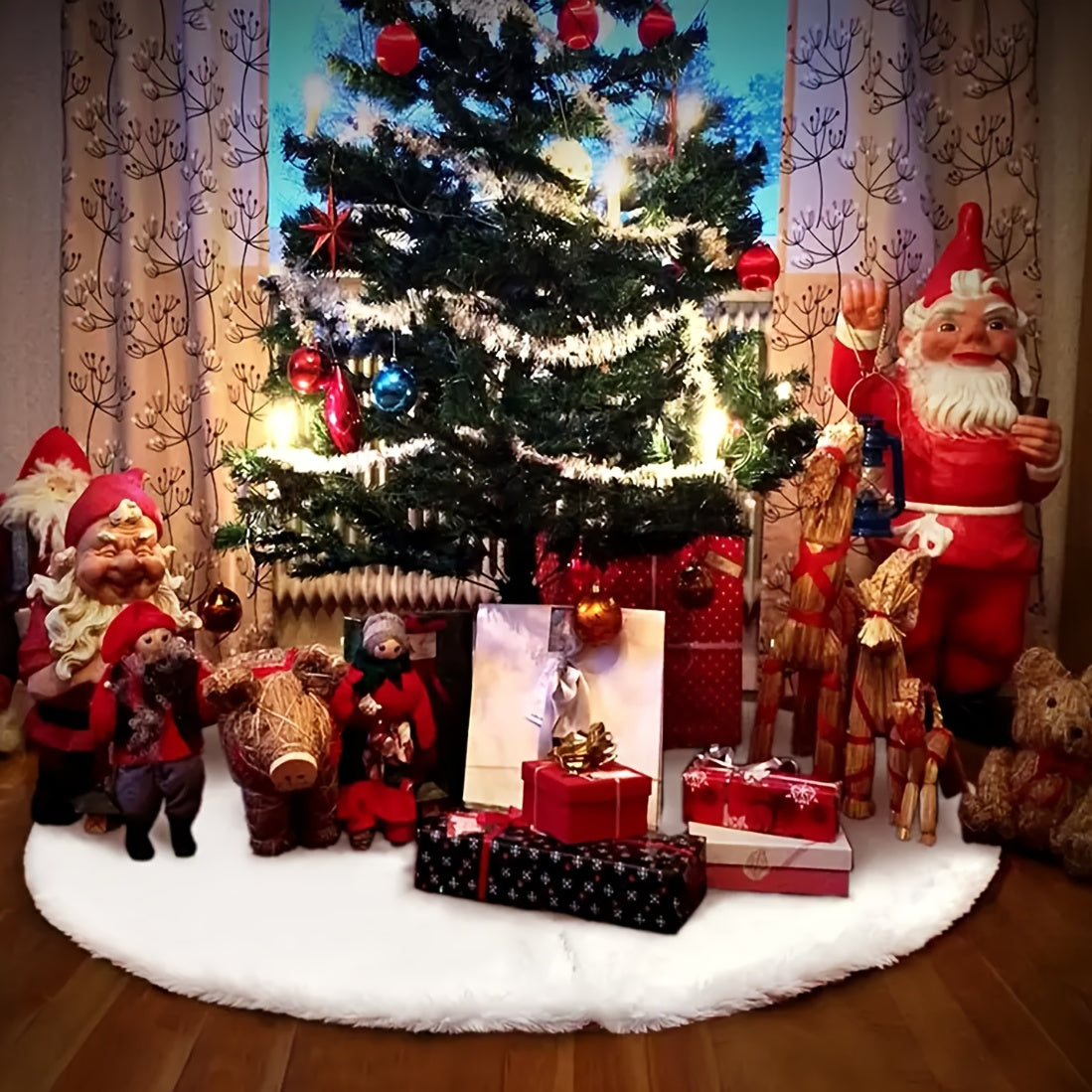 1pc White Christmas Tree Skirt Small Faux Fur Plush Tree Skirt For Christmas Pencil Tree Skirt, Holiday Decoration Christmas Supplies Home Decoration Event Decoration White Rabbit Fur Bedroom Living Room Decoration,halloween