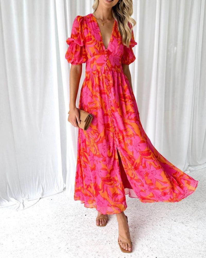 DERANA™ - ROBE MAXI ROSE ROUGE
