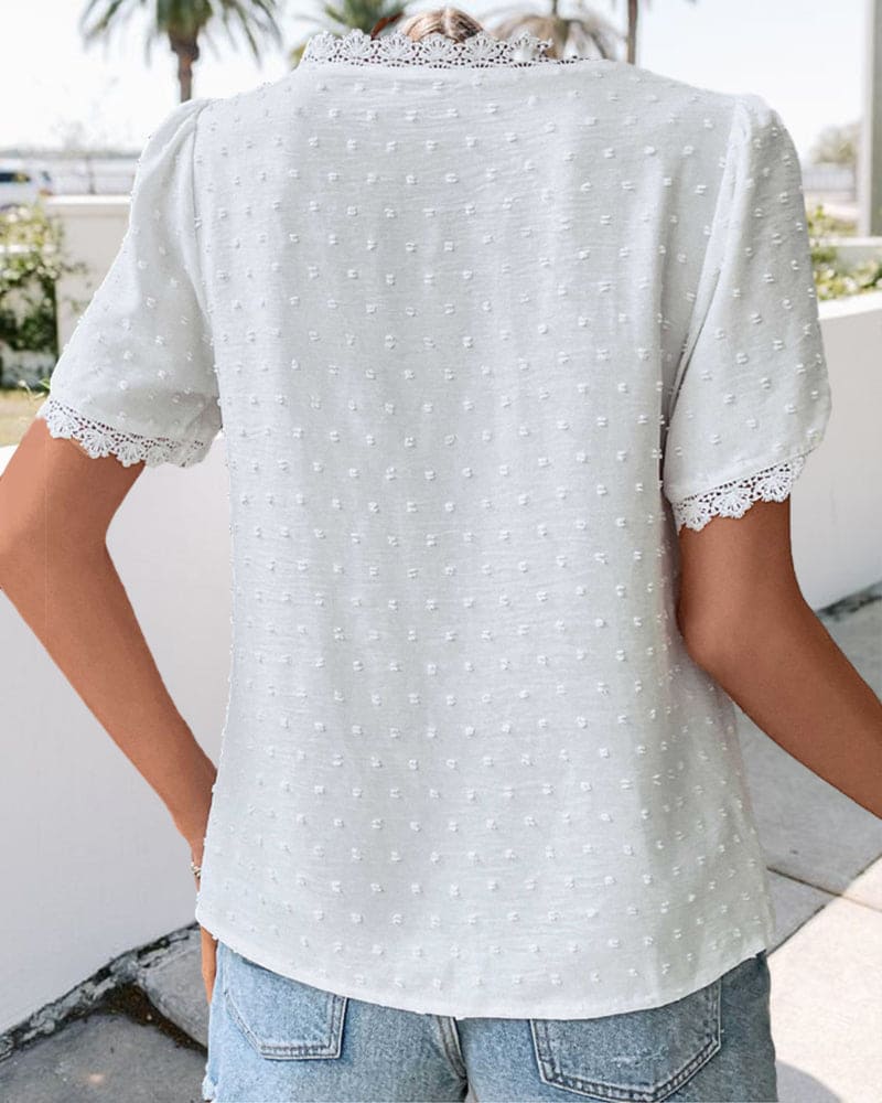 Zoe™ - LACE BLOUSE WITH SHORT SLEEVES & V-NECK