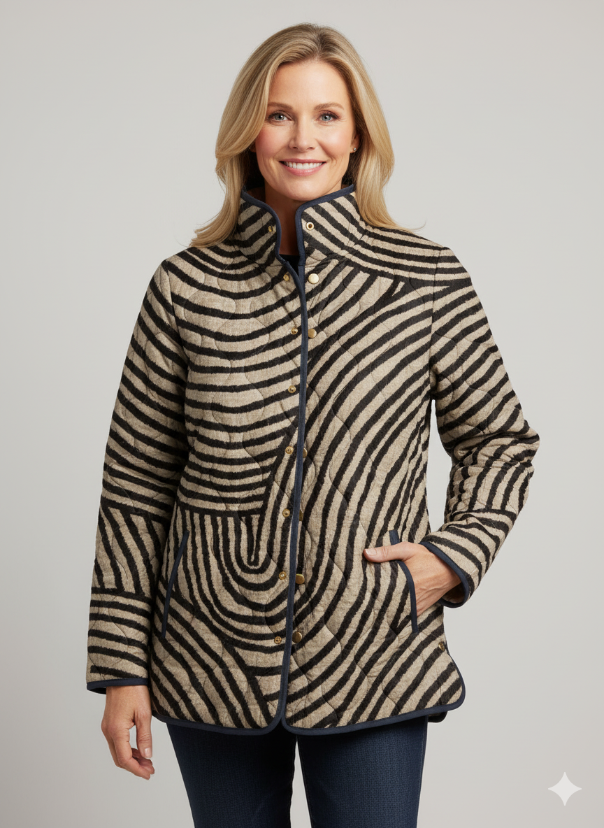 Women's Retro Quilted Jacket Featuring Hand-Drawn Circle Design