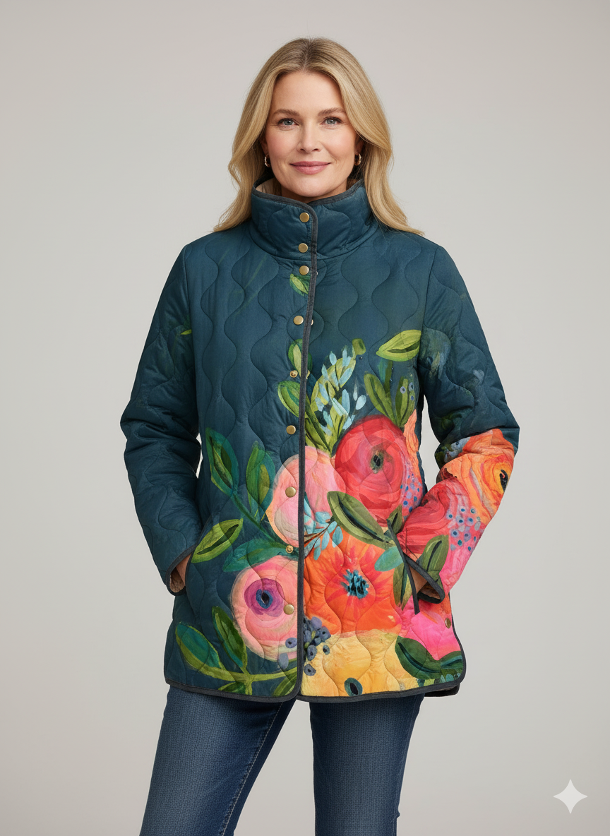 Women's Vintage Floral Print Quilted Jacket