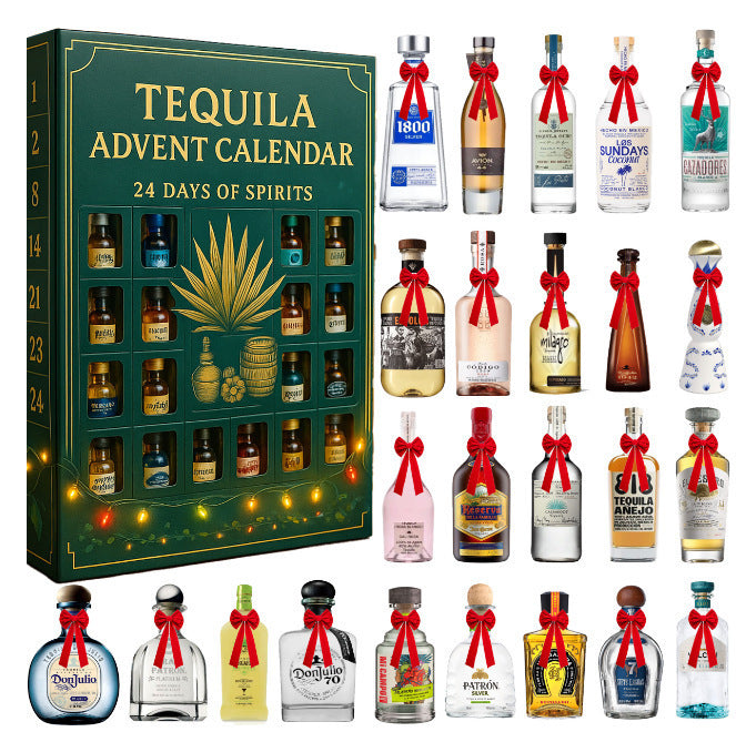Calendrier de l'Avent Tequila 2025 | 24 mini bouteilles de tequila à décorer pour le sapin de Noël