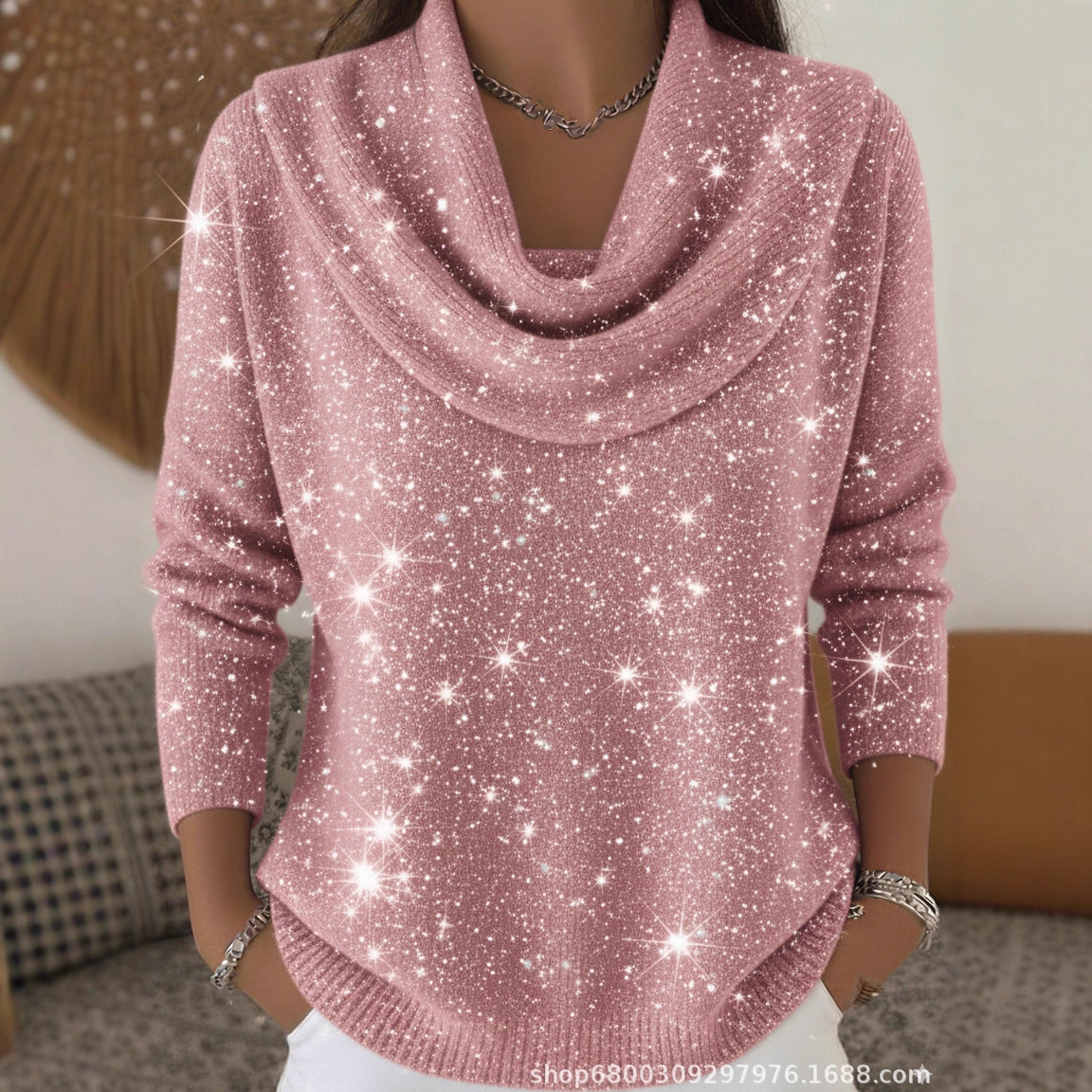 2025新款欧美亚马逊跨境外贸3D数码印花宽松毛衣针织衫秋冬上衣