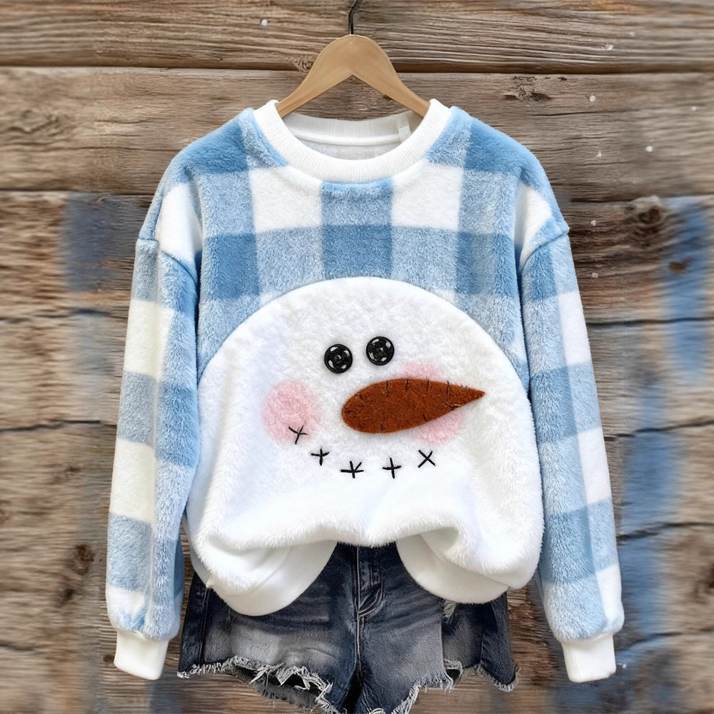 2025新款独立站跨境亚马逊3D印花图案圣诞节女士法兰绒秋冬卫衣