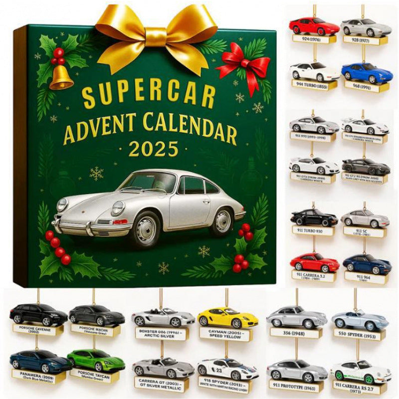 Calendrier de l'Avent Supercar 2025 | 24 mini décorations de sapin de Noël Supercar