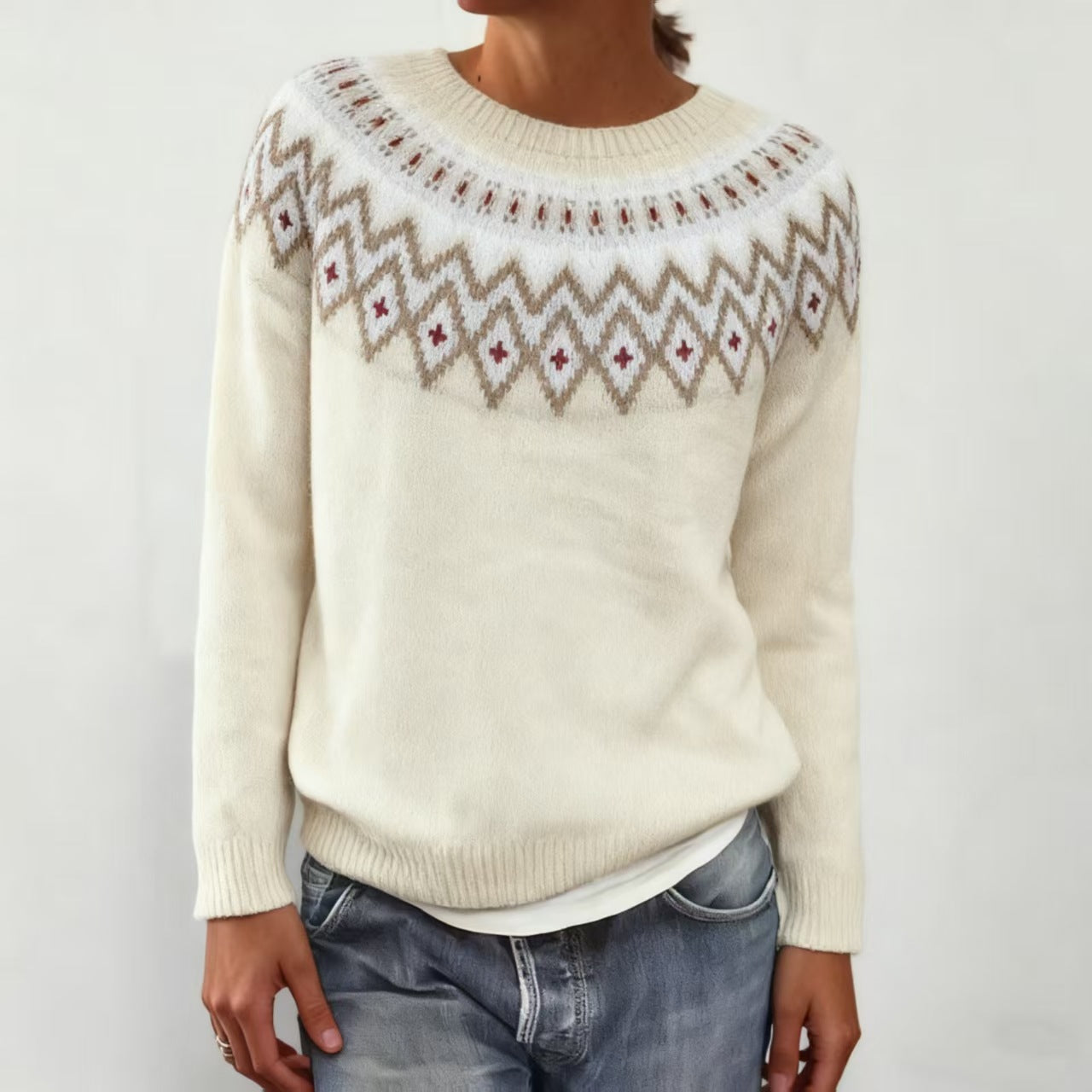 2025秋冬亚马逊欧美新款毛衣女wish热卖圆领拼色宽松时尚套头针织