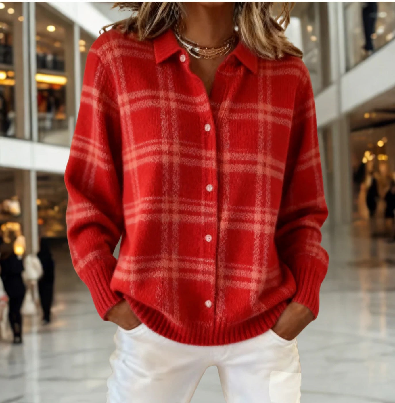 Talbot™ | Red Windowpane Plaid Cardigan