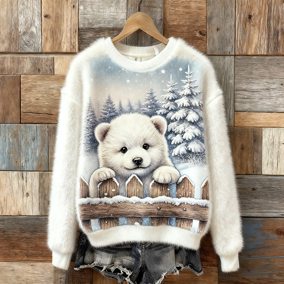 2025新款独立站跨境亚马逊3D印花图案圣诞节女士法兰绒秋冬卫衣