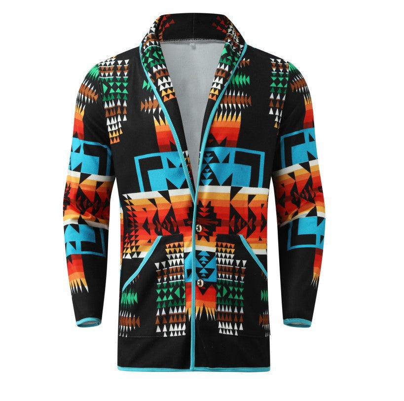 2025亚马逊外贸圣诞节男装印花男士加绒外套欧美秋冬新款宽松大衣