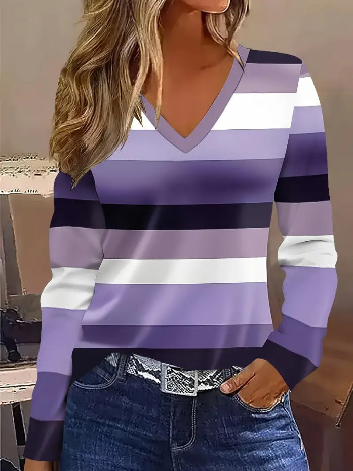 2025欧美外贸跨境新款v领长袖休闲时尚T恤