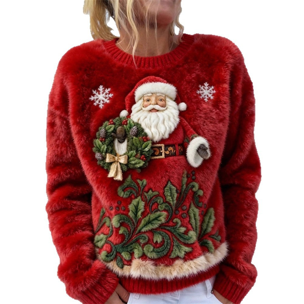2025新款独立站跨境亚马逊3D印花图案圣诞节女士法兰绒秋冬卫衣