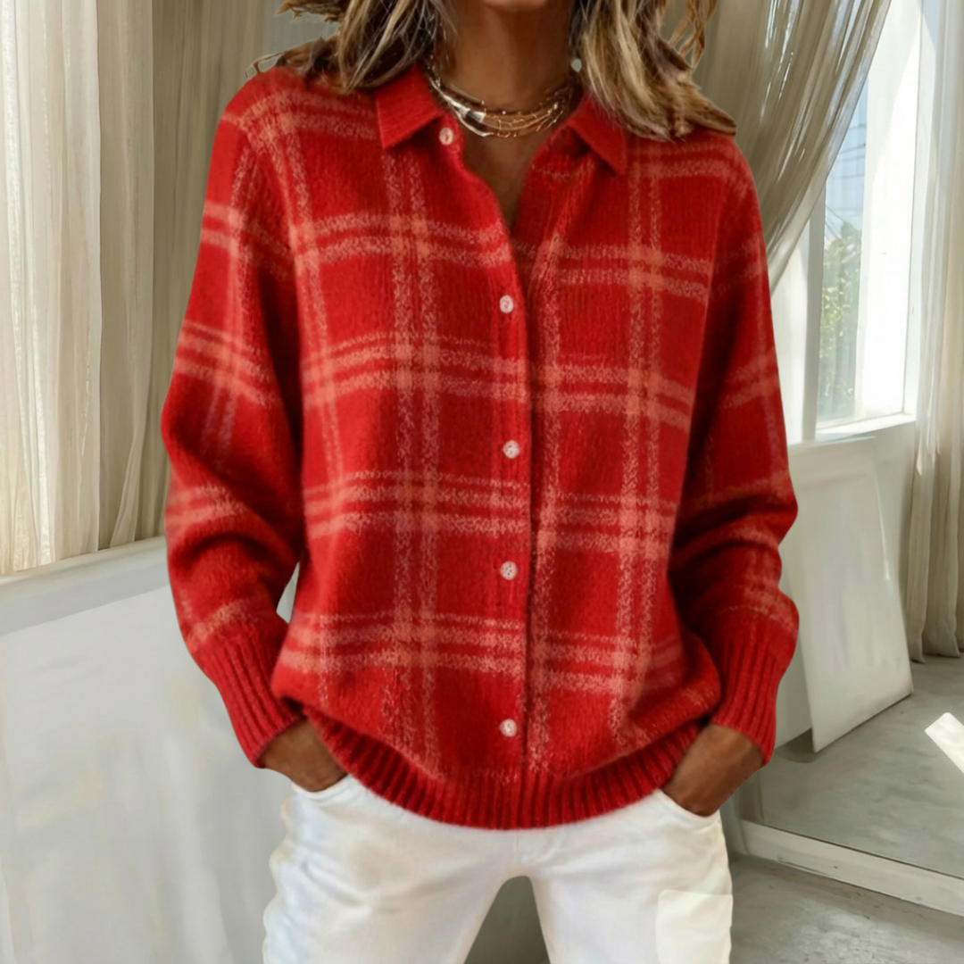 Talbot™ | Red Windowpane Plaid Cardigan