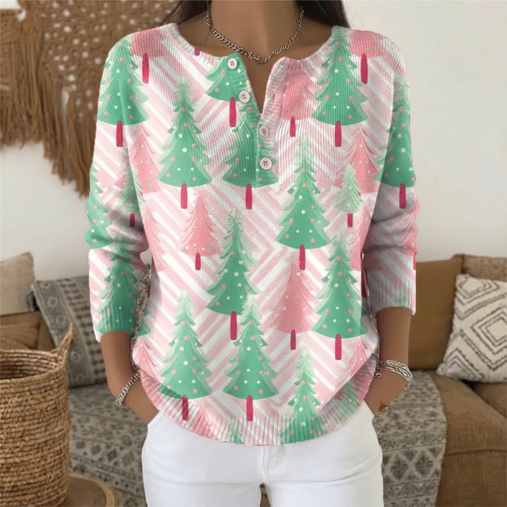 Talbot™ | Pink Candy Tree Henley Sweater