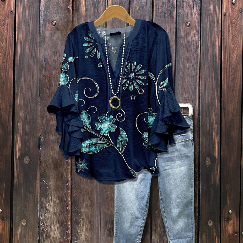 Alisha™ - VINTAGE FLORAL PRINT BLOUSE WITH ELEGANT DESIGN