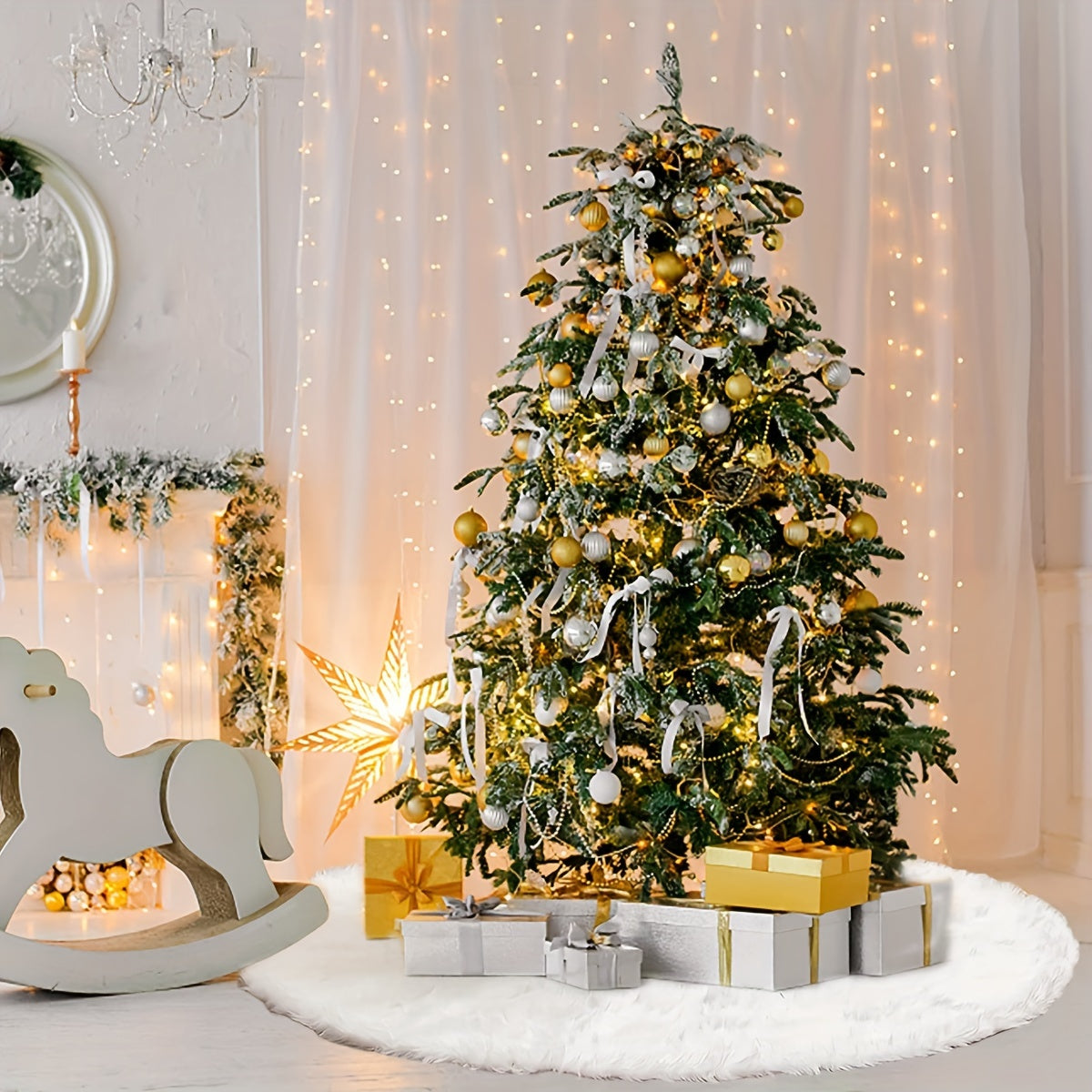 1pc White Christmas Tree Skirt Small Faux Fur Plush Tree Skirt For Christmas Pencil Tree Skirt, Holiday Decoration Christmas Supplies Home Decoration Event Decoration White Rabbit Fur Bedroom Living Room Decoration,halloween