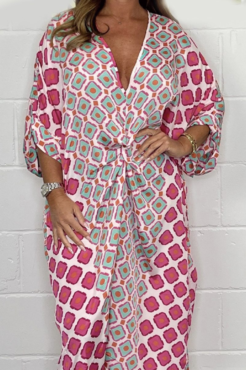 Babette | Robe bohème à col V et imprimé géométrique