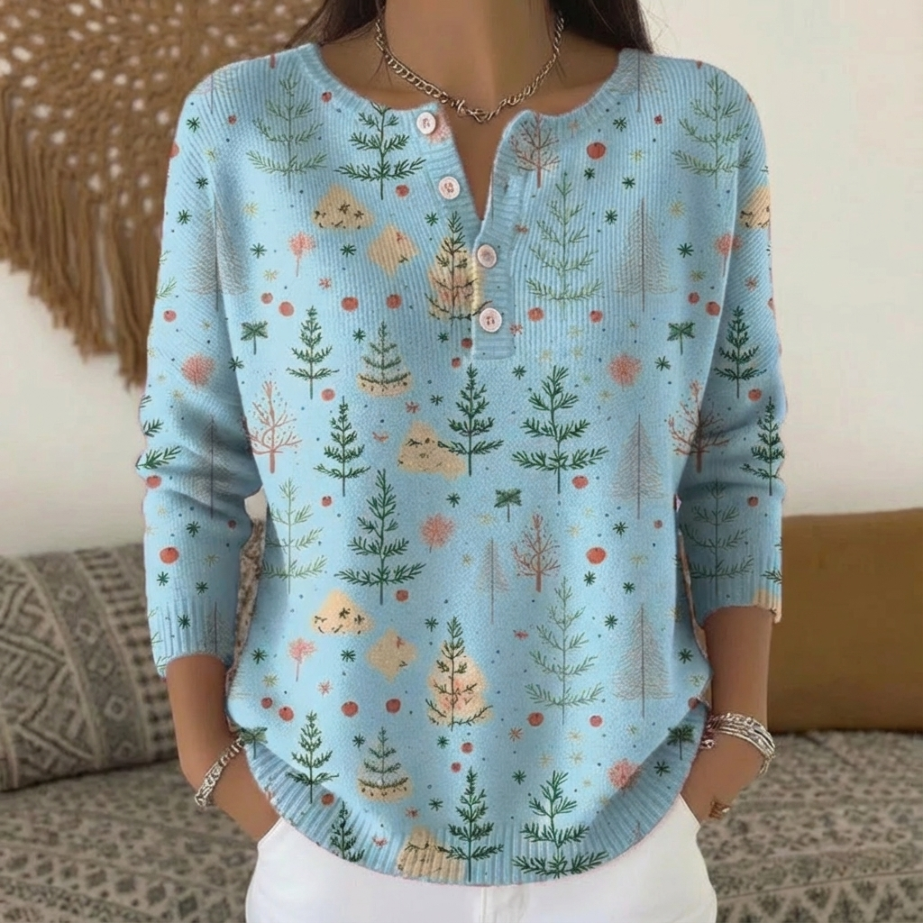 Talbot™ | Whimsical Christmas Tree Henley Cardigan