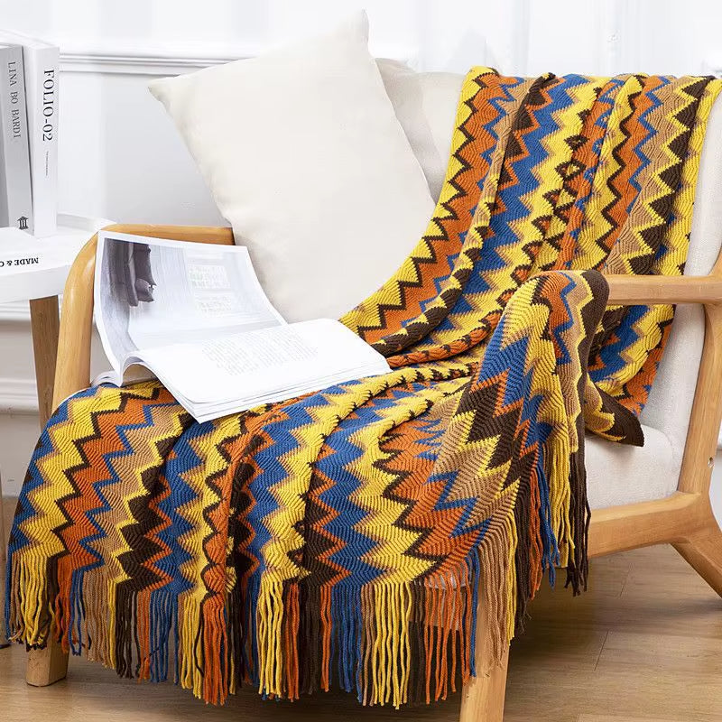 Boho Stripe Tassel Throw Blanket