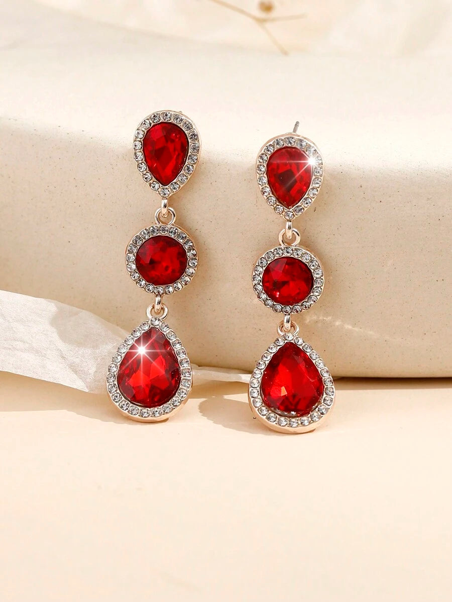 1 paar Boho-stijl metalen ingelegde glazen strass mode high-end veelzijdige populaire oorbellen