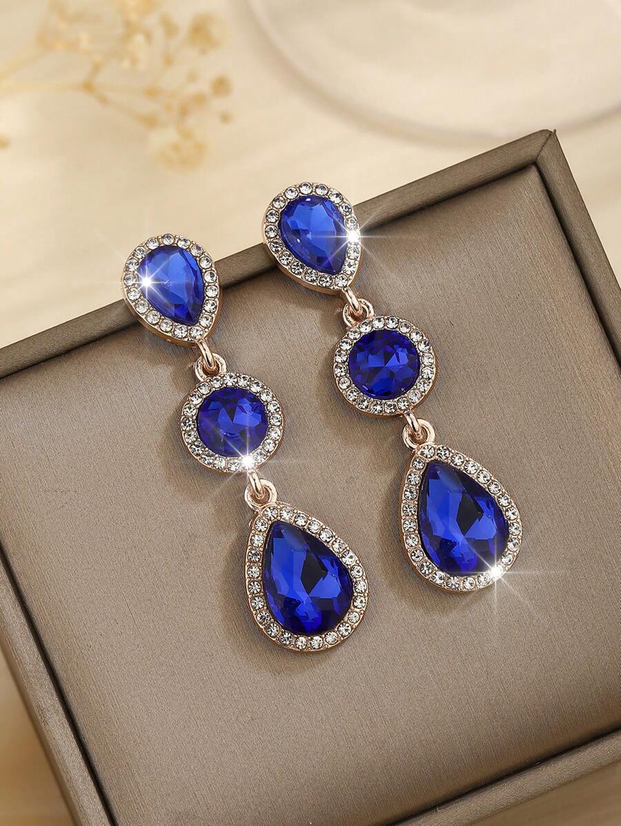 1 paar Boho-stijl metalen ingelegde glazen strass mode high-end veelzijdige populaire oorbellen