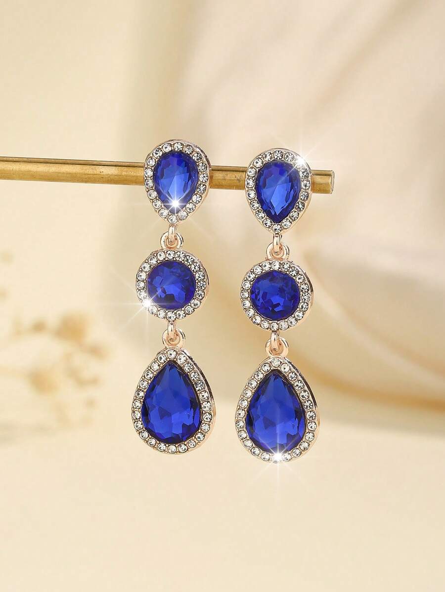 1 paar Boho-stijl metalen ingelegde glazen strass mode high-end veelzijdige populaire oorbellen