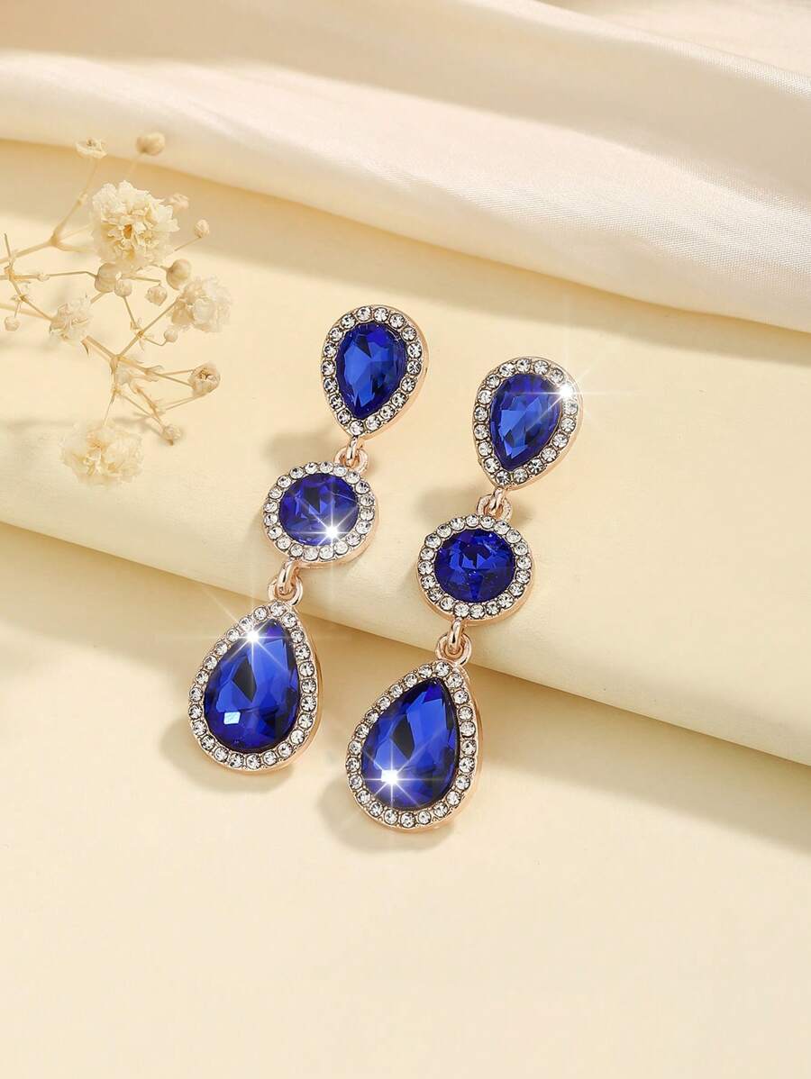 1 paar Boho-stijl metalen ingelegde glazen strass mode high-end veelzijdige populaire oorbellen