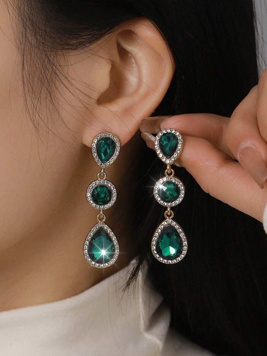 1 paar Boho-stijl metalen ingelegde glazen strass mode high-end veelzijdige populaire oorbellen