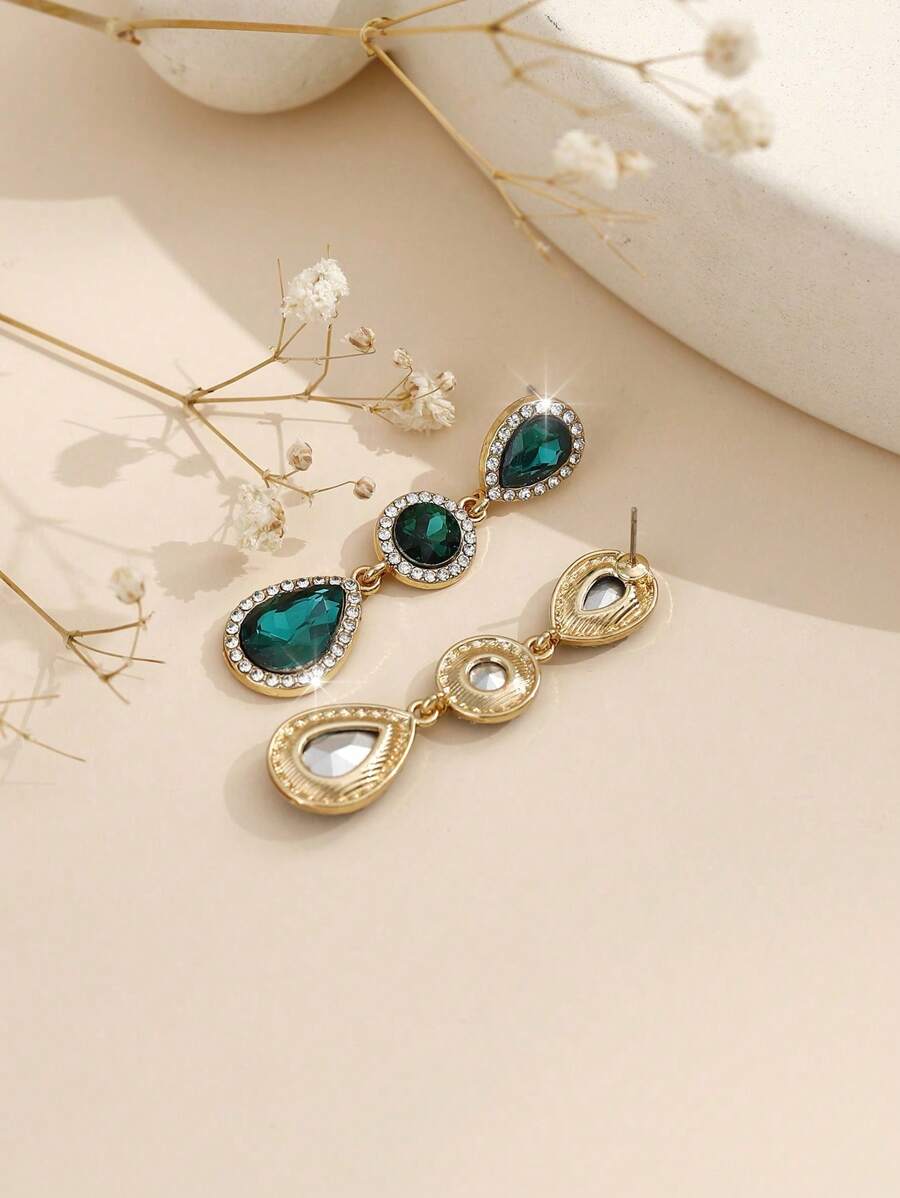 1 paar Boho-stijl metalen ingelegde glazen strass mode high-end veelzijdige populaire oorbellen