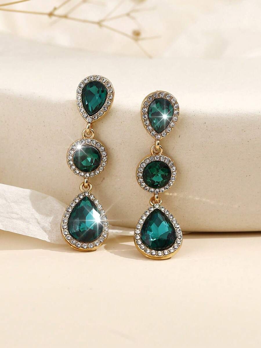 1 paar Boho-stijl metalen ingelegde glazen strass mode high-end veelzijdige populaire oorbellen