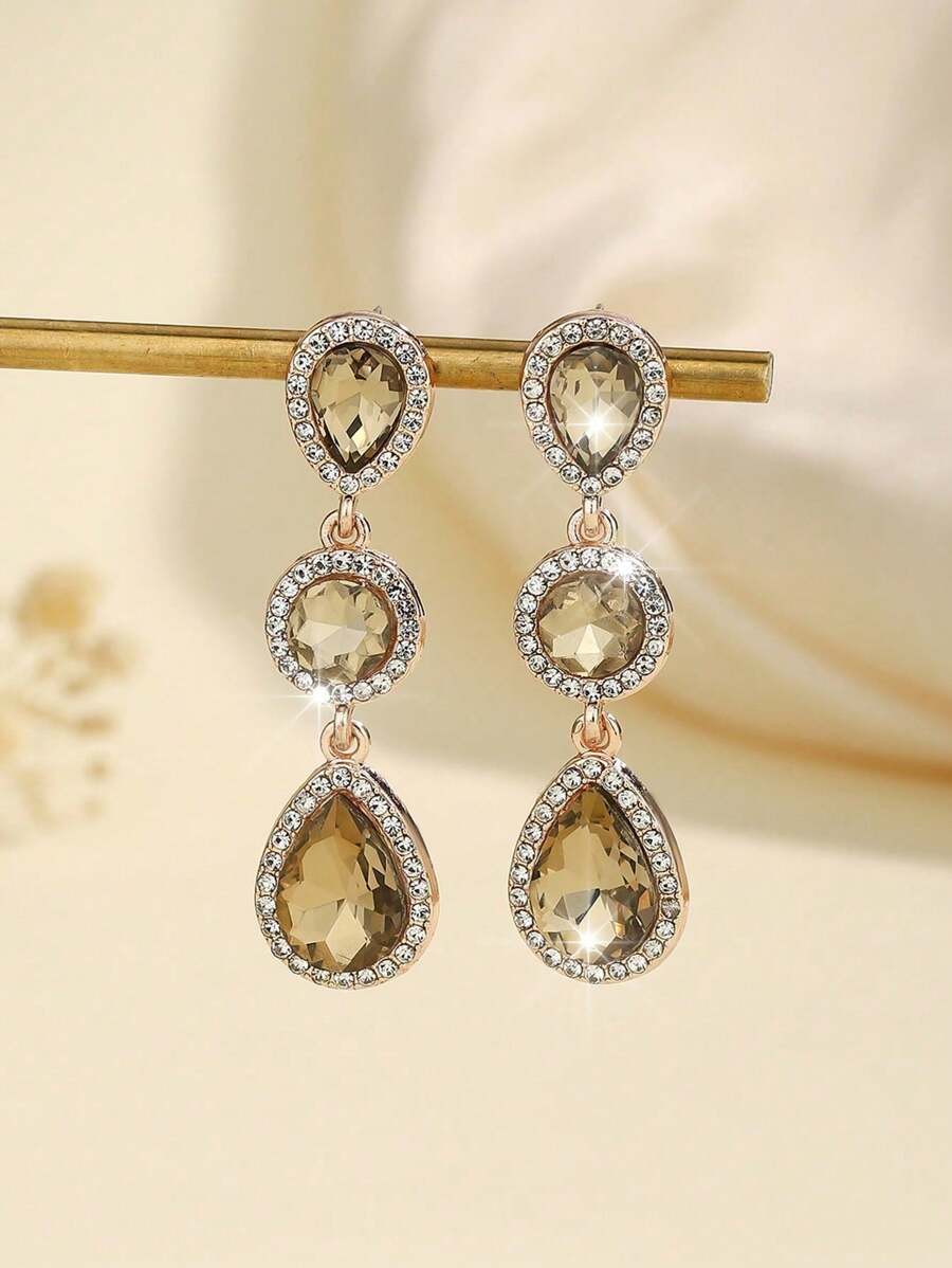 1 paar Boho-stijl metalen ingelegde glazen strass mode high-end veelzijdige populaire oorbellen