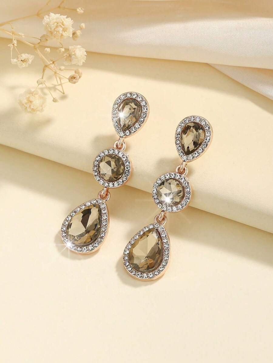 1 paar Boho-stijl metalen ingelegde glazen strass mode high-end veelzijdige populaire oorbellen