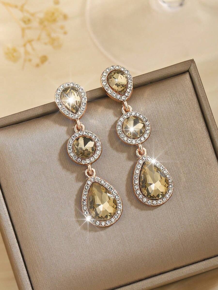 1 paar Boho-stijl metalen ingelegde glazen strass mode high-end veelzijdige populaire oorbellen