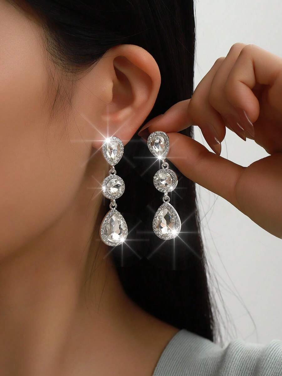 1 paar Boho-stijl metalen ingelegde glazen strass mode high-end veelzijdige populaire oorbellen