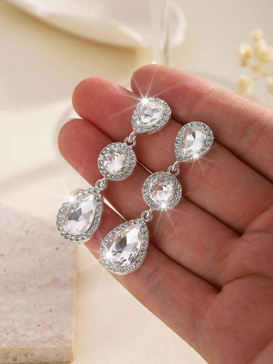 1 paar Boho-stijl metalen ingelegde glazen strass mode high-end veelzijdige populaire oorbellen