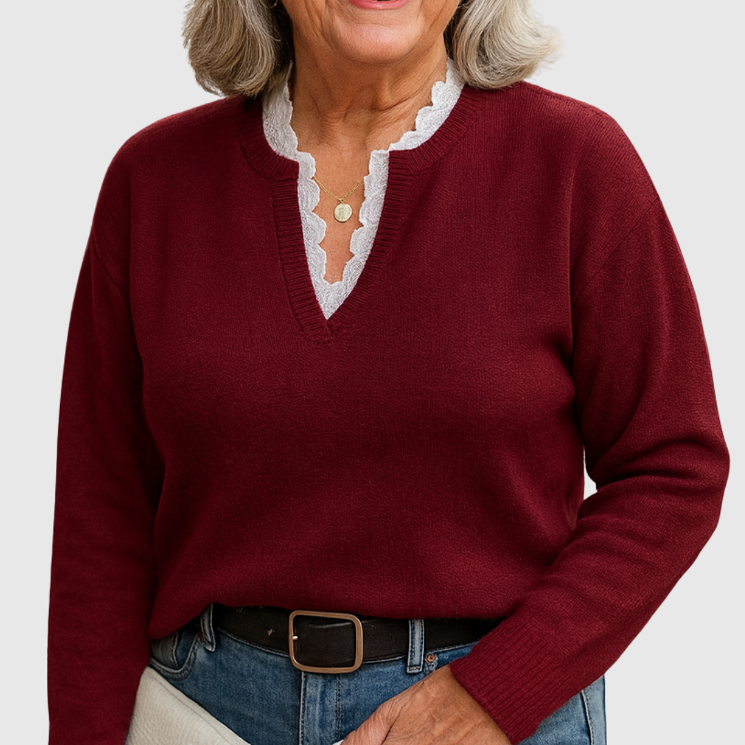 Talbot™ | Lace Trim V-Neck Sweater