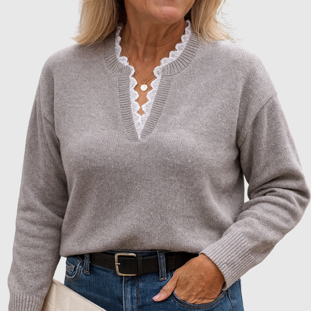 Talbot™ | Lace Trim V-Neck Sweater