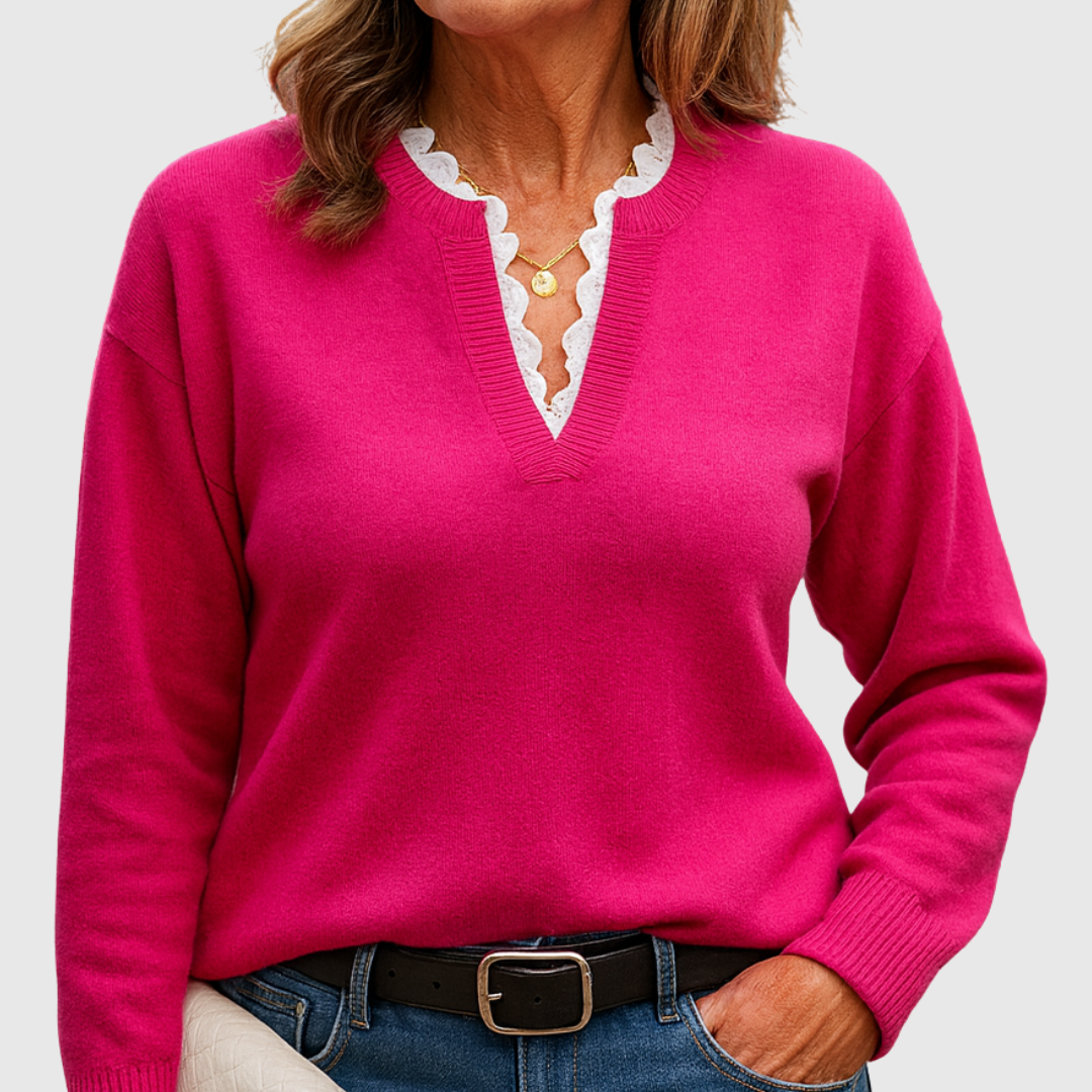 Talbot™ | Lace Trim V-Neck Sweater