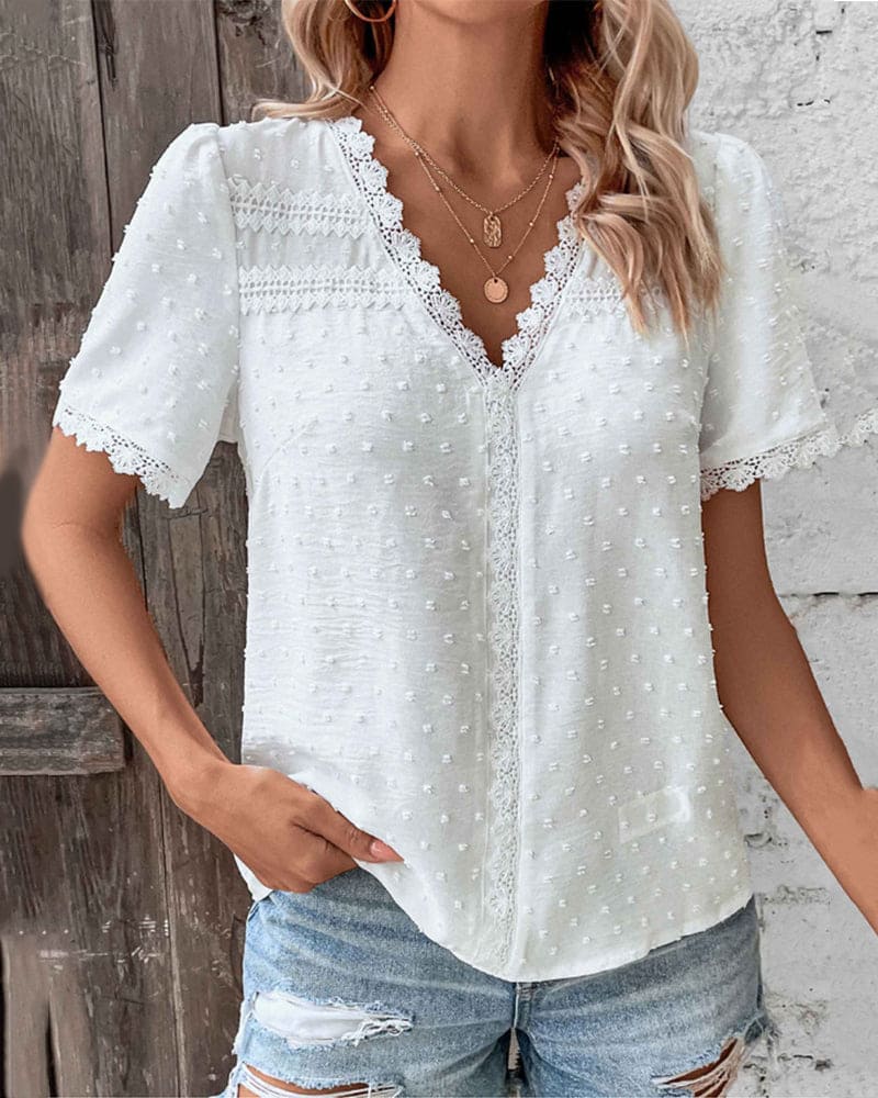 Zoe™ - LACE BLOUSE WITH SHORT SLEEVES & V-NECK