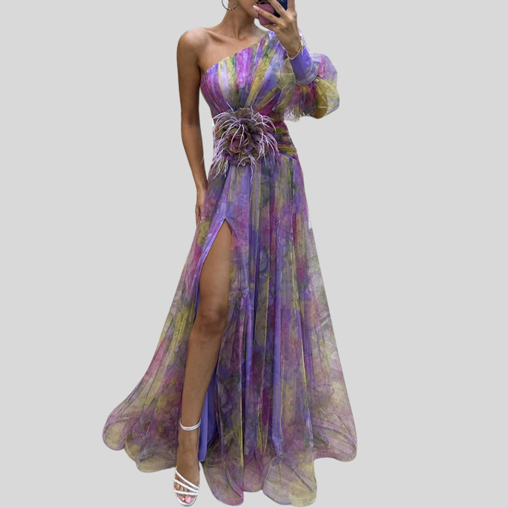 BÉATRICE | ROBE À MANCHES LONGUES À UNE ÉPAULE