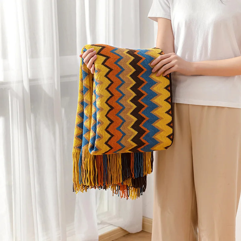 Boho Stripe Tassel Throw Blanket